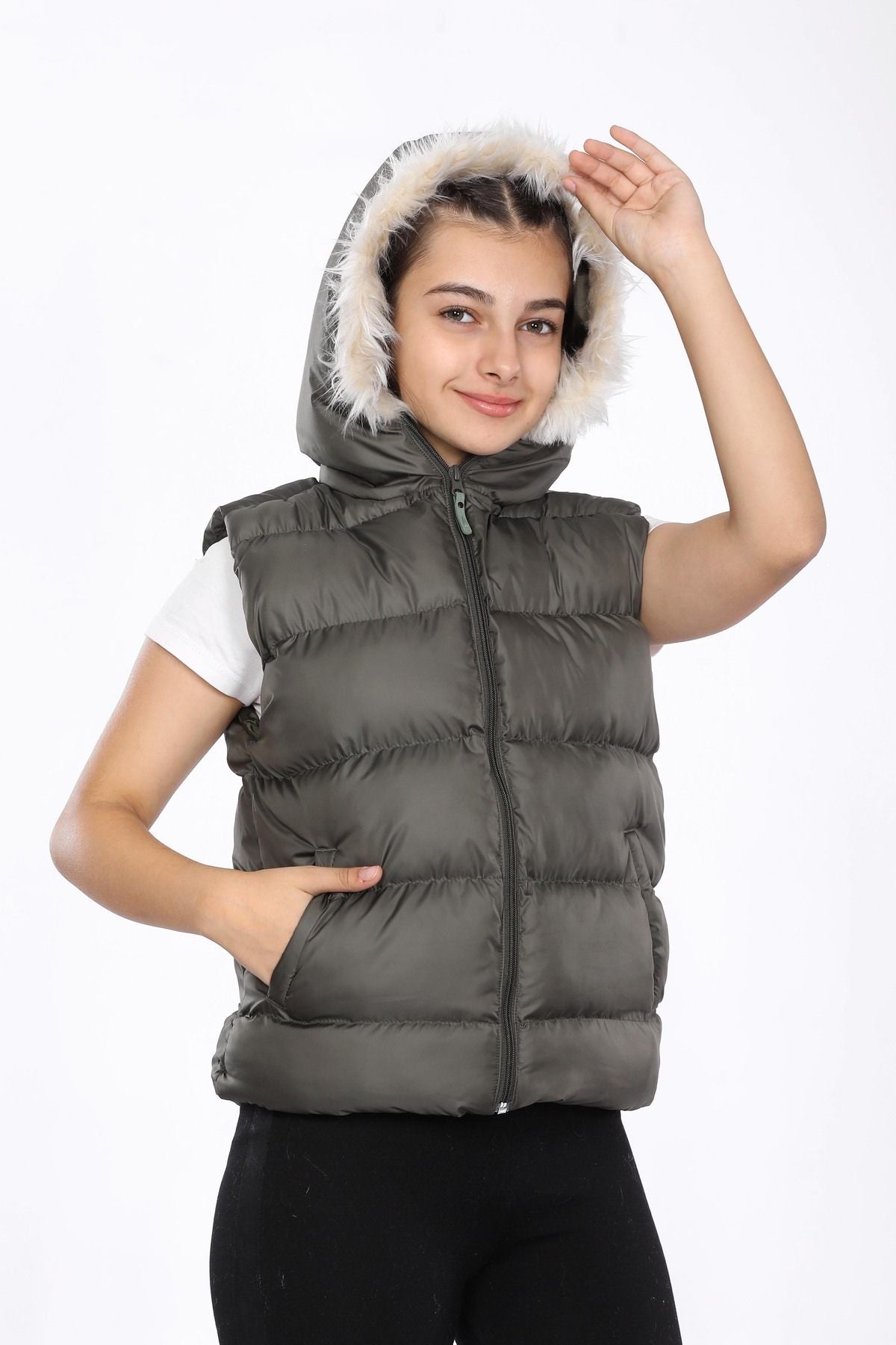 Kız Çocuk Kapüşonlu Kalın Su Geçirmez Şişme Yelek