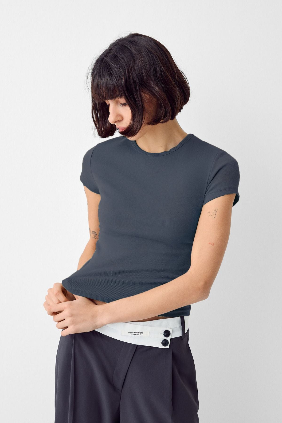 Kadın Bisiklet Yaka Basic Ultra Soft %100 Pamuk Kısa Kol Body
