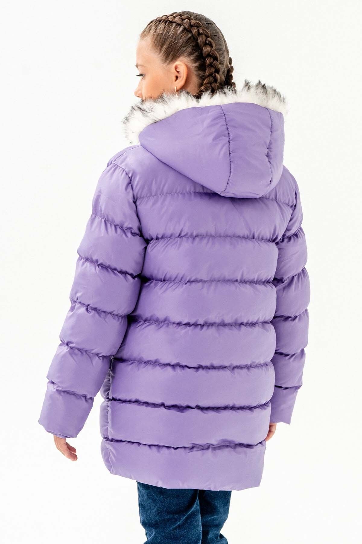 Kız Çocuk Içi Polarlı Kürklü Su Geçirmez Kalın Çıkarılabilir Kapüşonlu Mont Kaban