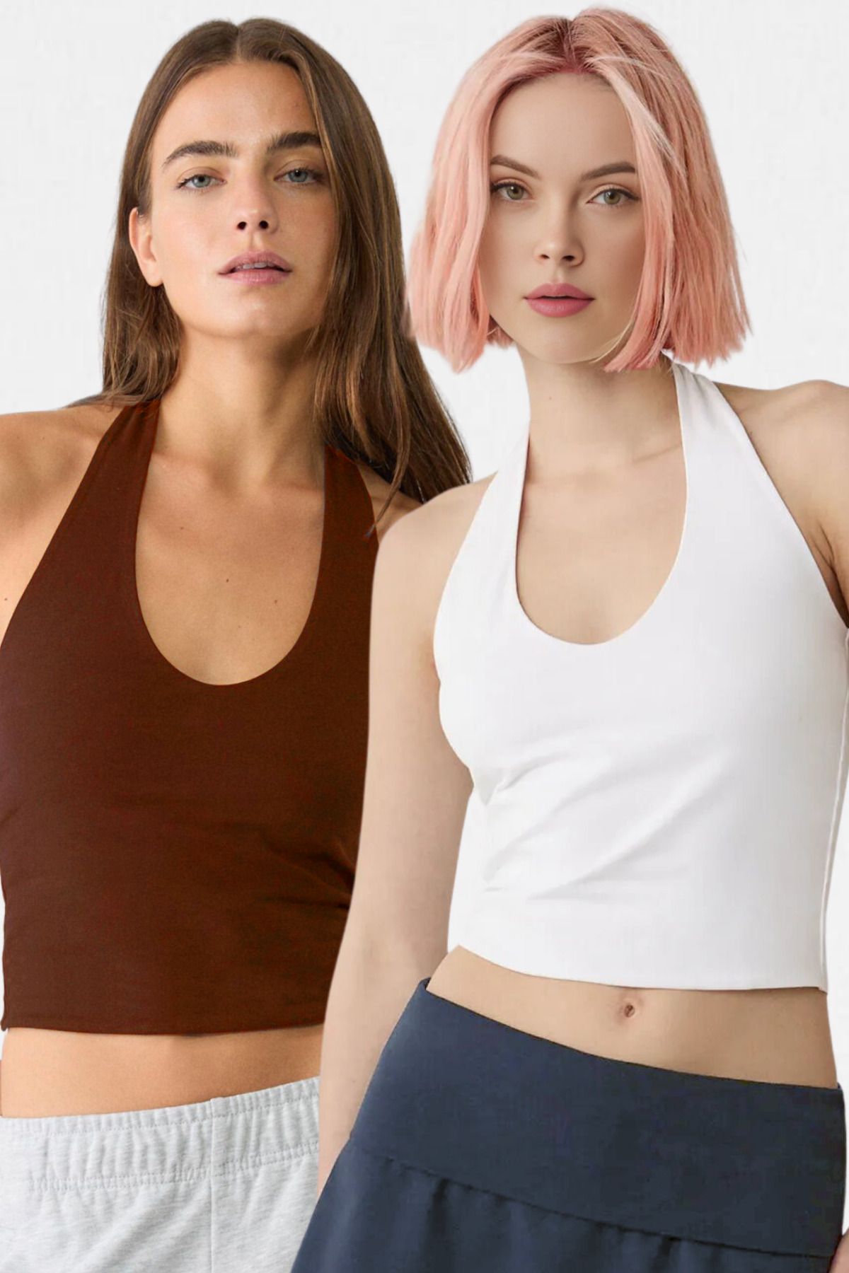 Kadın 2'li Halter Yaka Crop Top Body