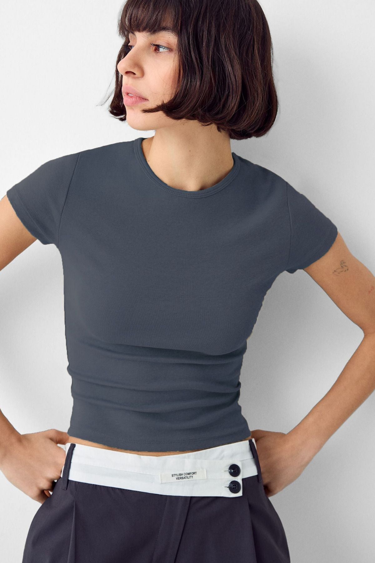 Kadın Bisiklet Yaka Basic Ultra Soft %100 Pamuk Kısa Kol Body