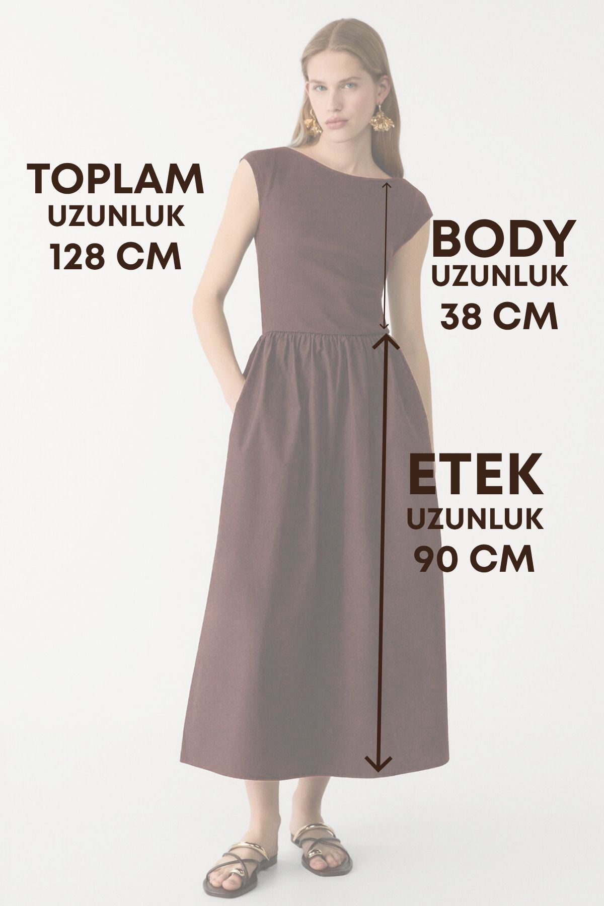 Kadın Kontrast Cep Detaylı Midi Elbise