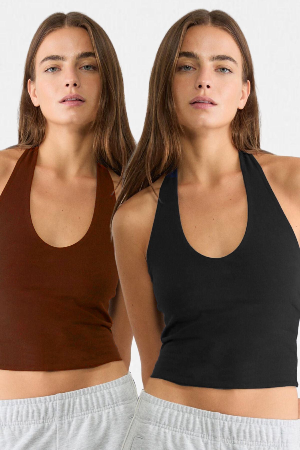 Kadın 2'li Halter Yaka Crop Top Body