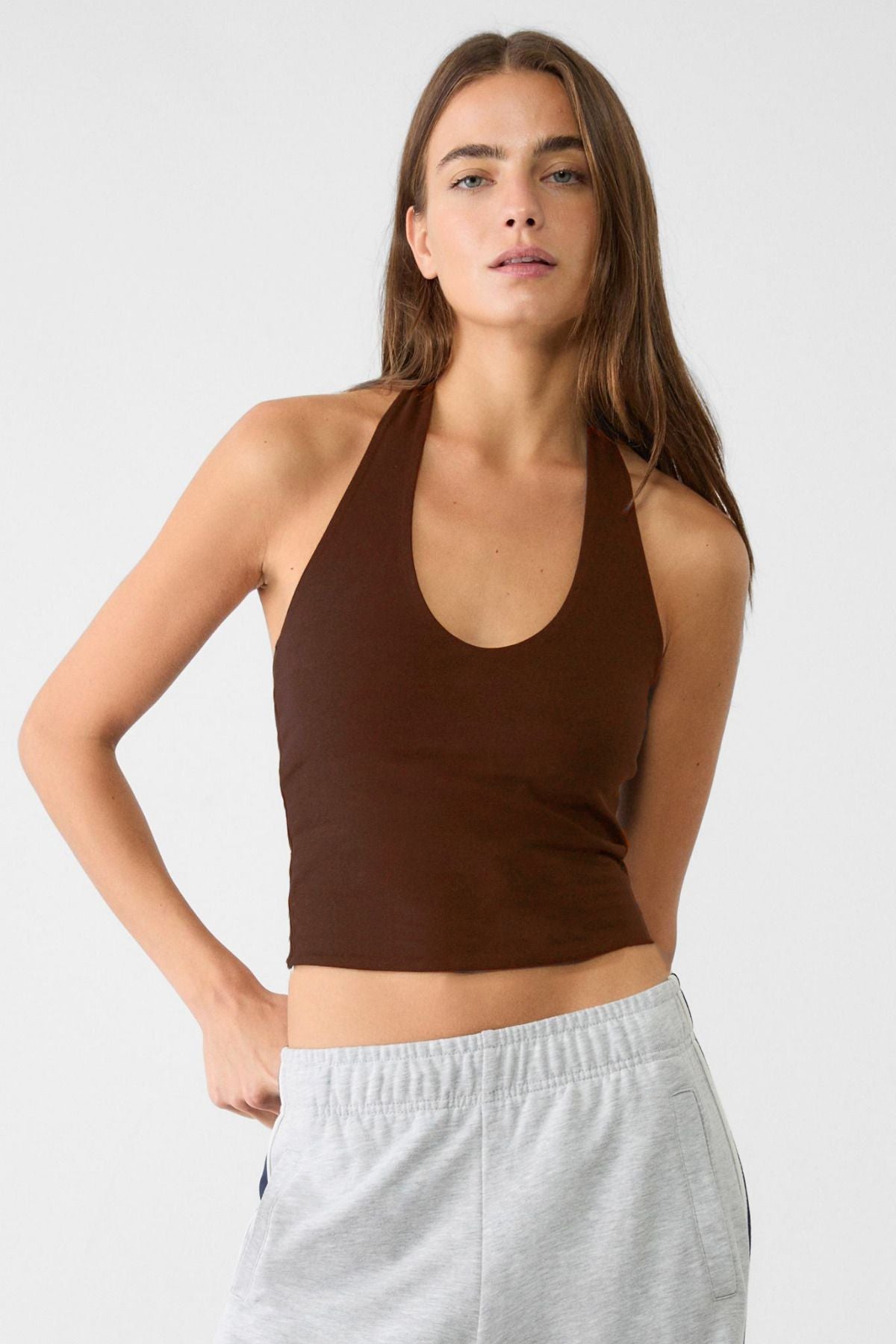 Kadın Halter Yaka Crop Top Body