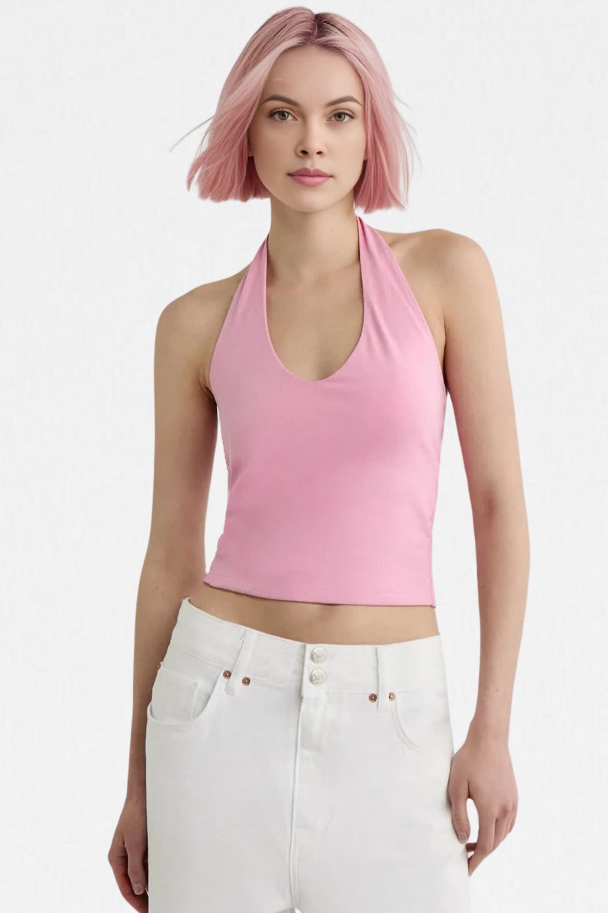 Kadın Halter Yaka Crop Top Body