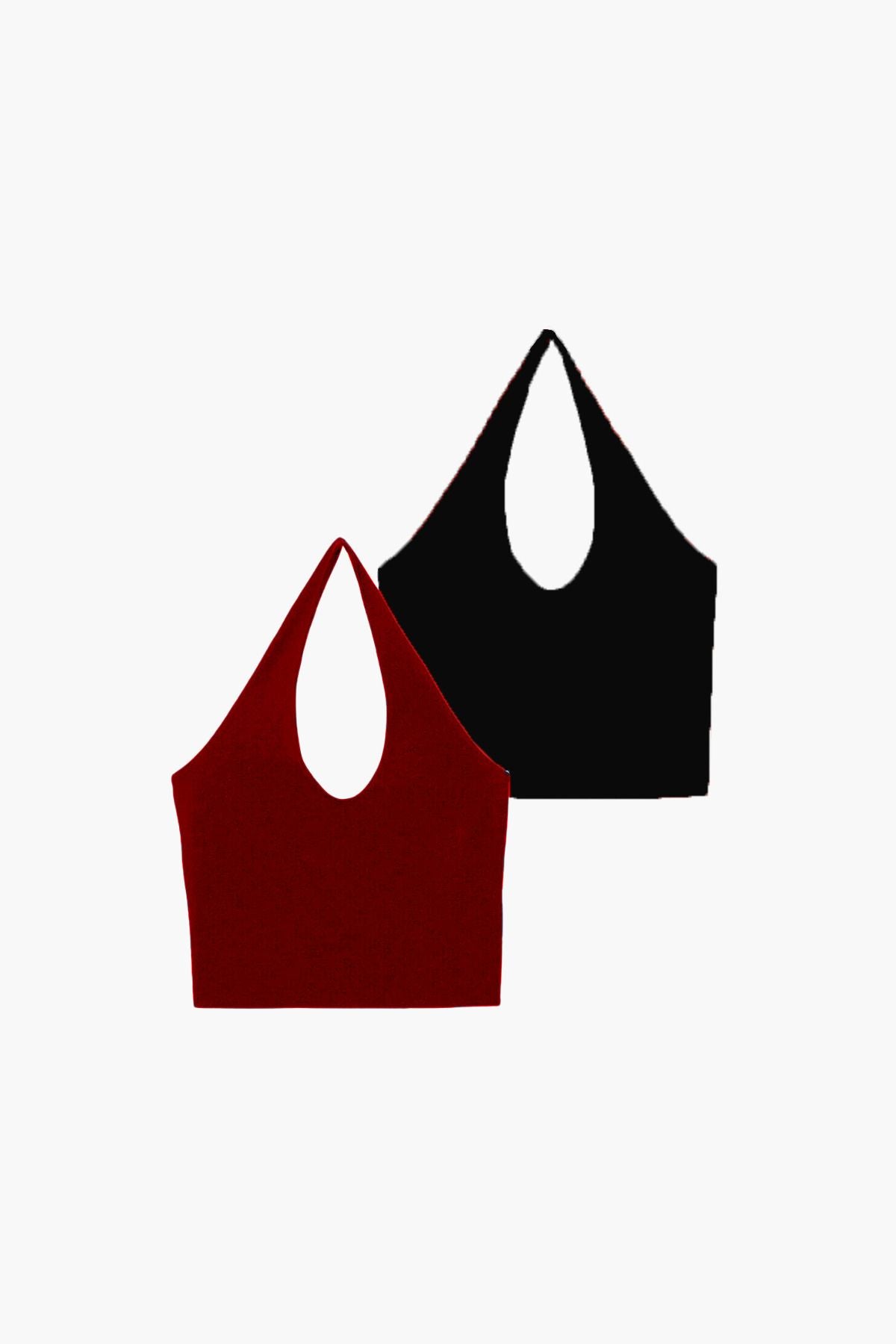Kadın 2'li Halter Yaka Crop Top Body