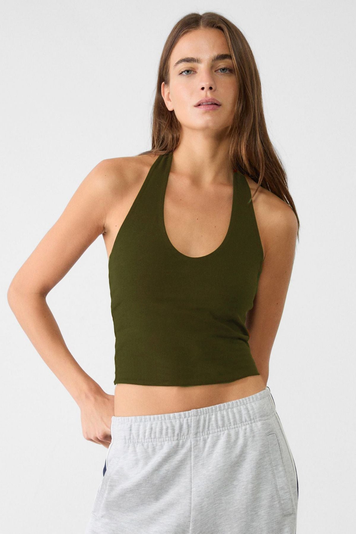 Kadın Halter Yaka Crop Top Body