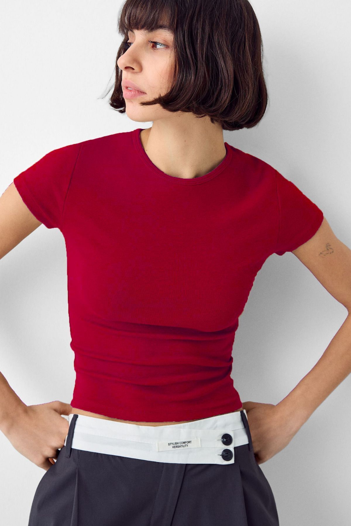 Kadın Bisiklet Yaka Basic Ultra Soft %100 Pamuk Kısa Kol Body