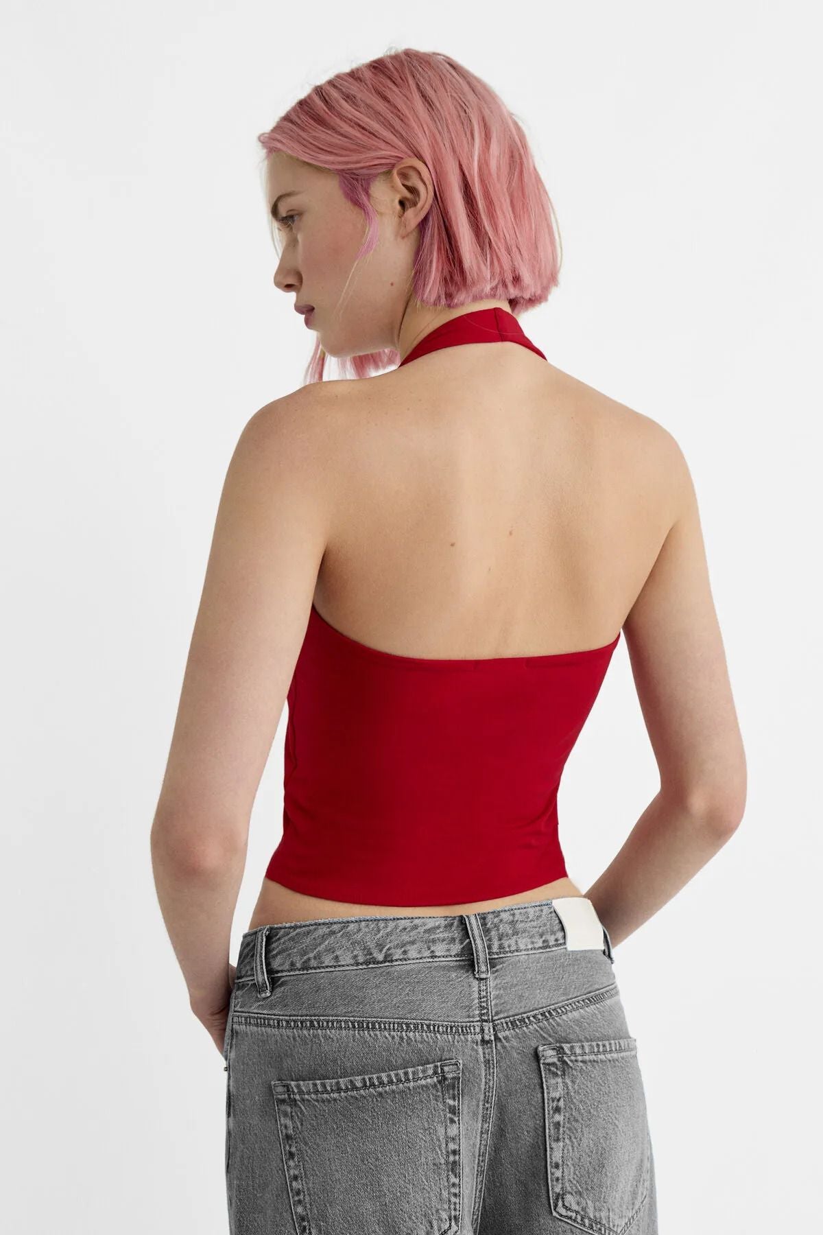 Kadın Halter Yaka Crop Top Body