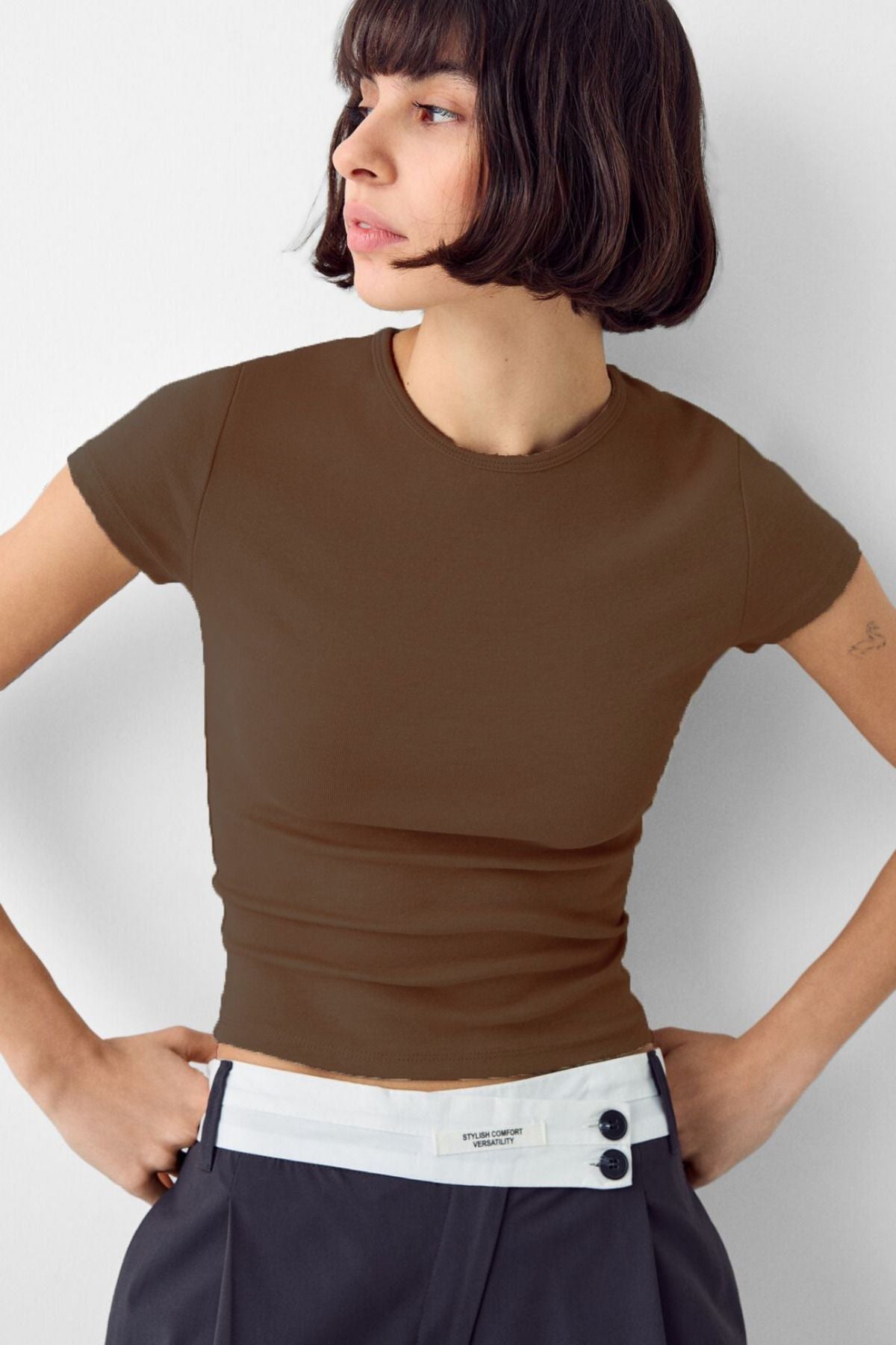 Kadın Bisiklet Yaka Basic Ultra Soft %100 Pamuk Kısa Kol Body