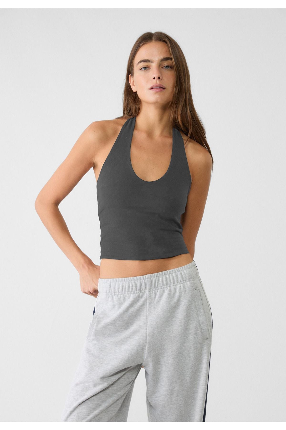 Kadın Halter Yaka Crop Top Body
