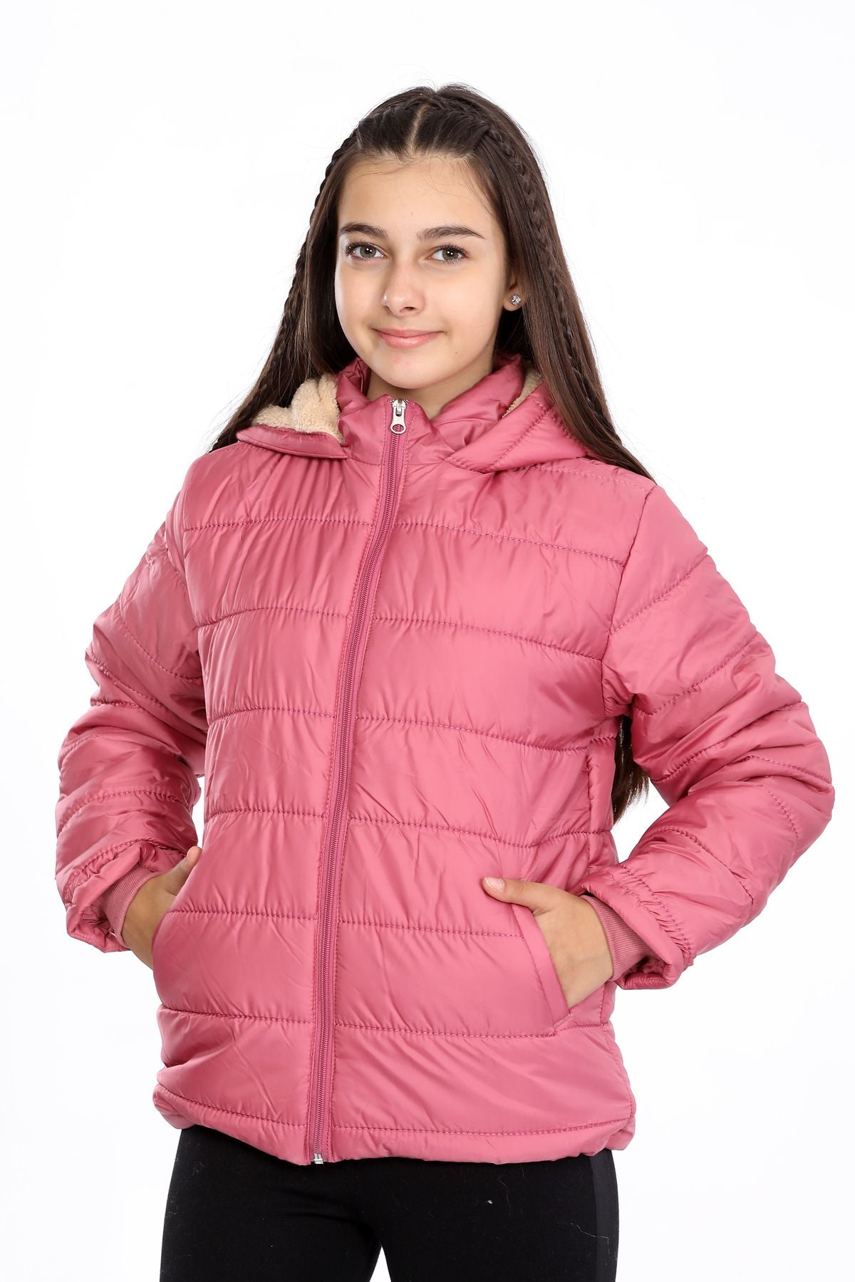 Kız Çocuk iç Polarlı Kalın Su İtici Mint Mont