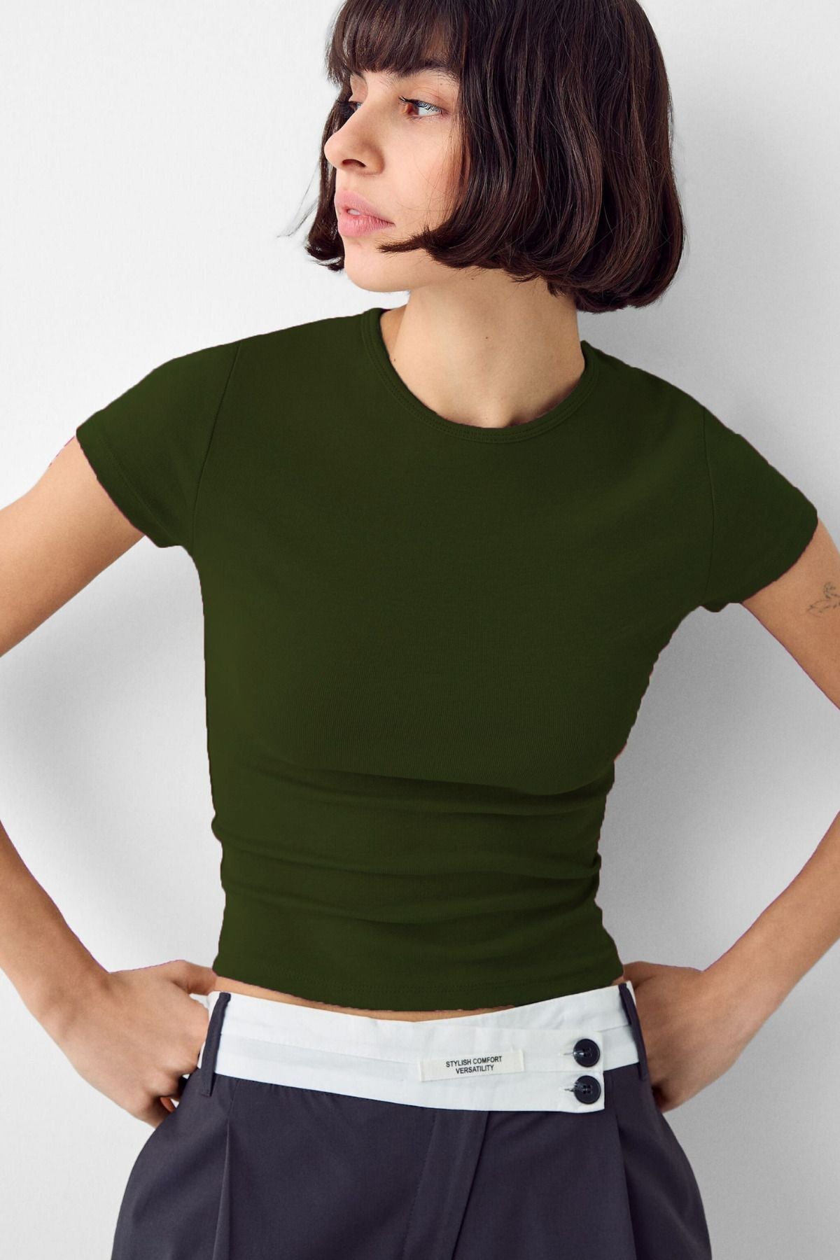 Kadın Bisiklet Yaka Basic Ultra Soft %100 Pamuk Kısa Kol Body