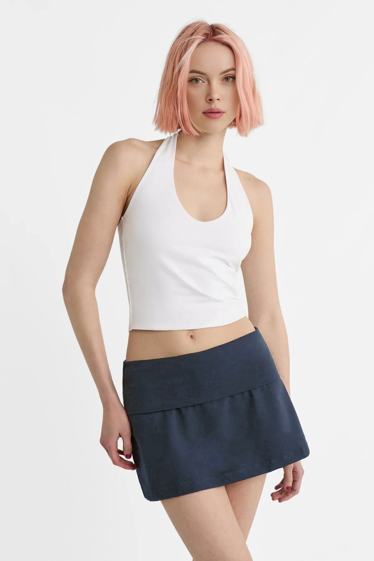 Kadın Halter Yaka Crop Top Body