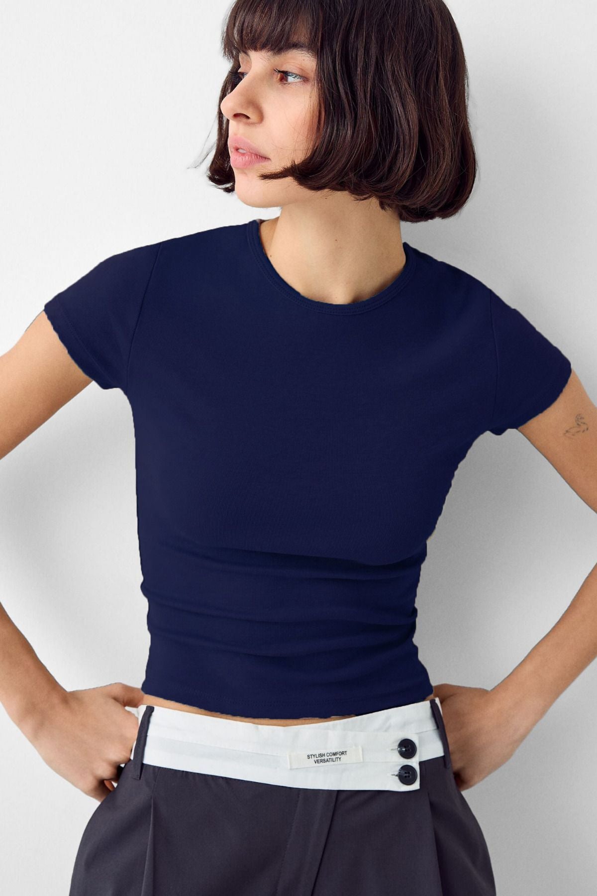 Kadın Bisiklet Yaka Basic Ultra Soft %100 Pamuk Kısa Kol Body