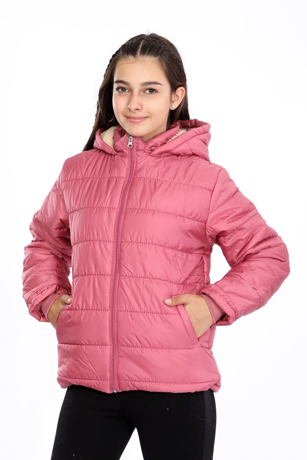 Kız Çocuk iç Polarlı Kalın Su İtici Mint Mont