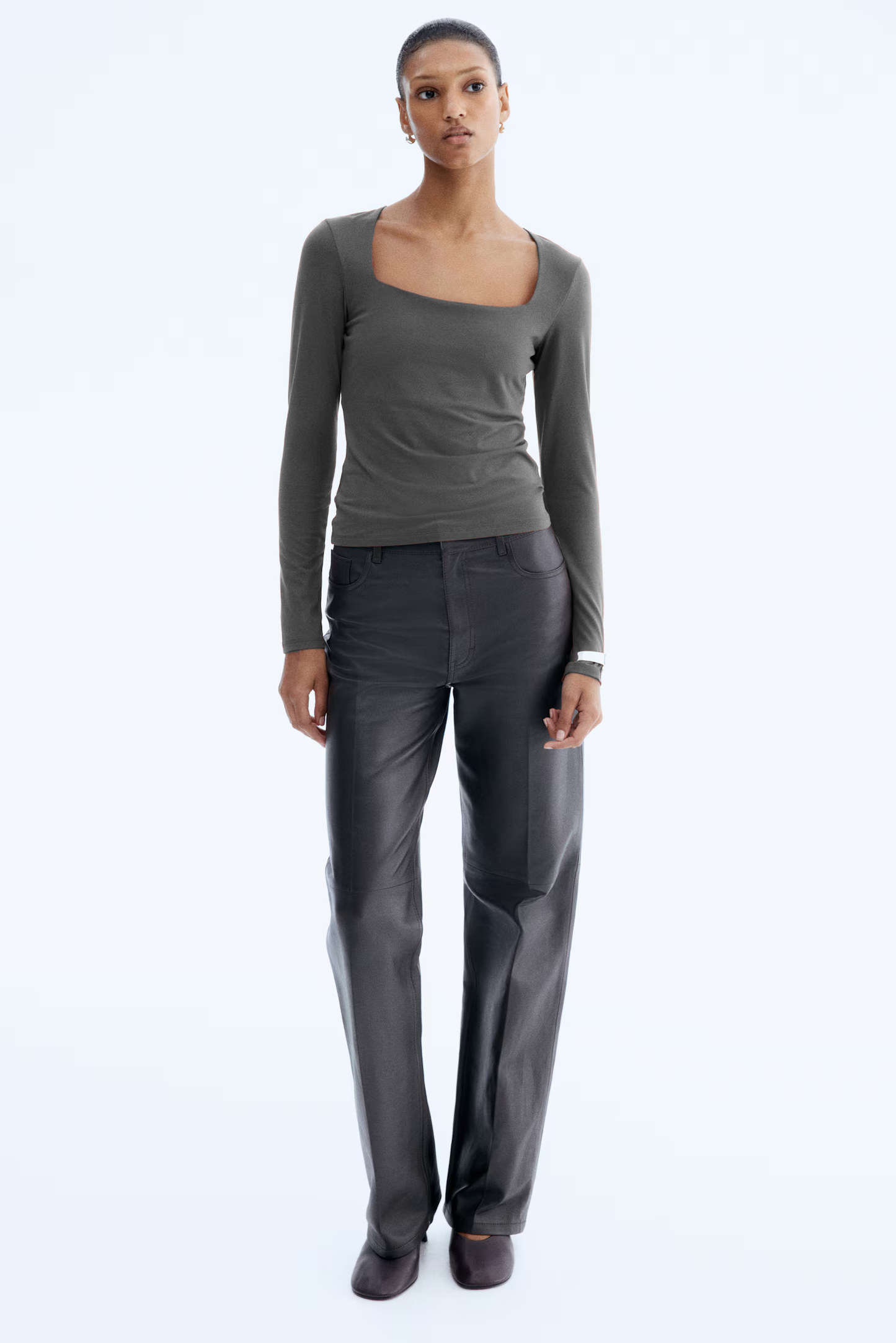Kare Yaka Basic Ultra Soft %95 Pamuk Uzun Kol Bluz