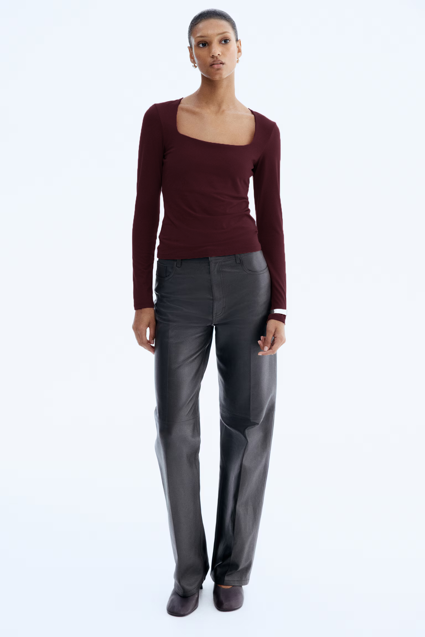 Kare Yaka Basic Ultra Soft %95 Pamuk Uzun Kol Bluz