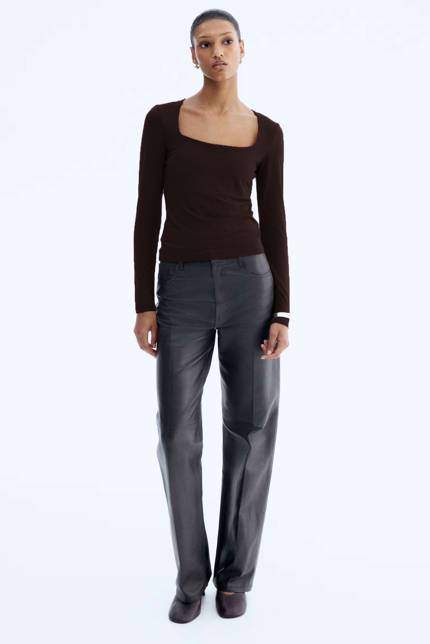 Kare Yaka Basic Ultra Soft %95 Pamuk Uzun Kol Bluz
