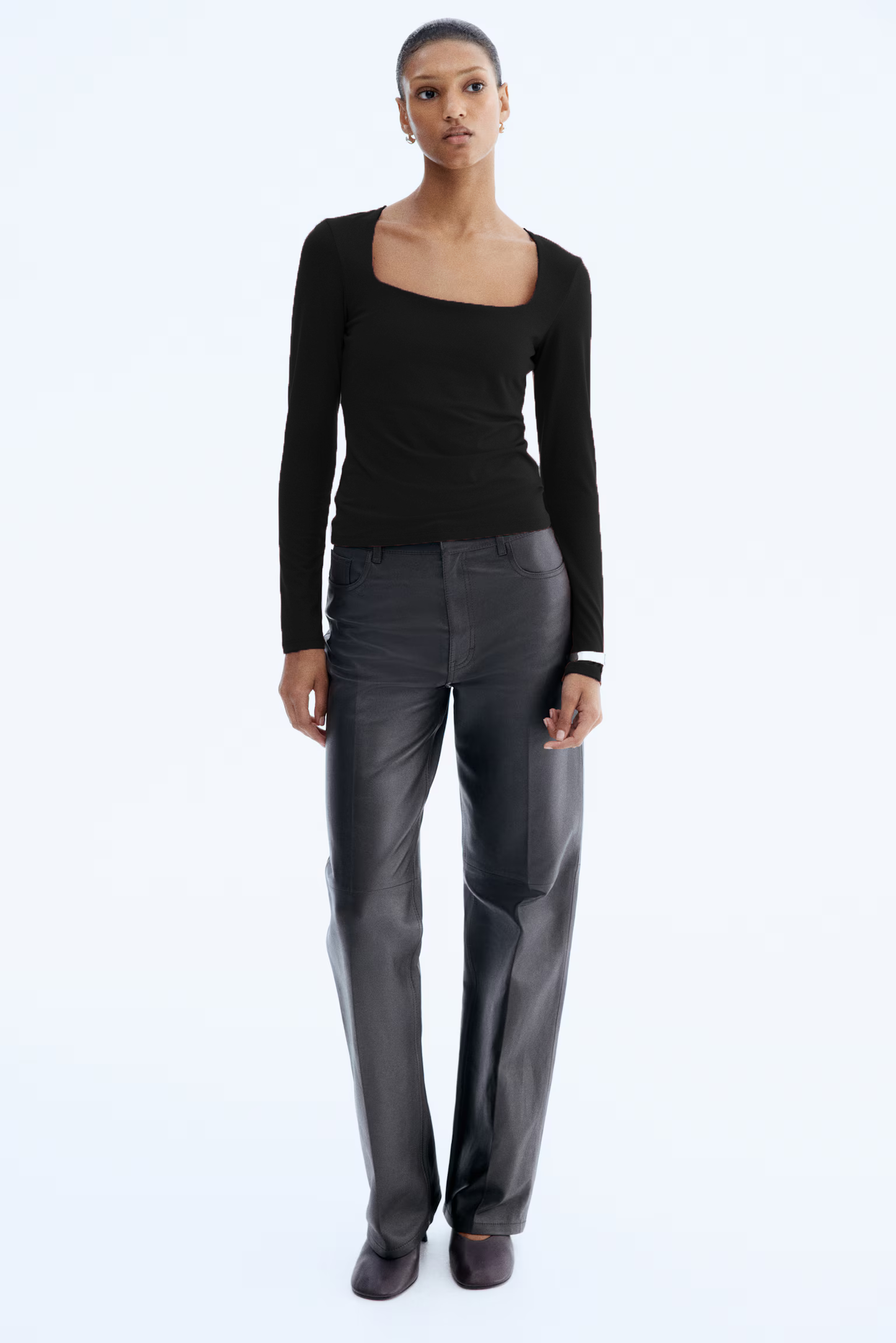 Kare Yaka Basic Ultra Soft %95 Pamuk Uzun Kol Bluz