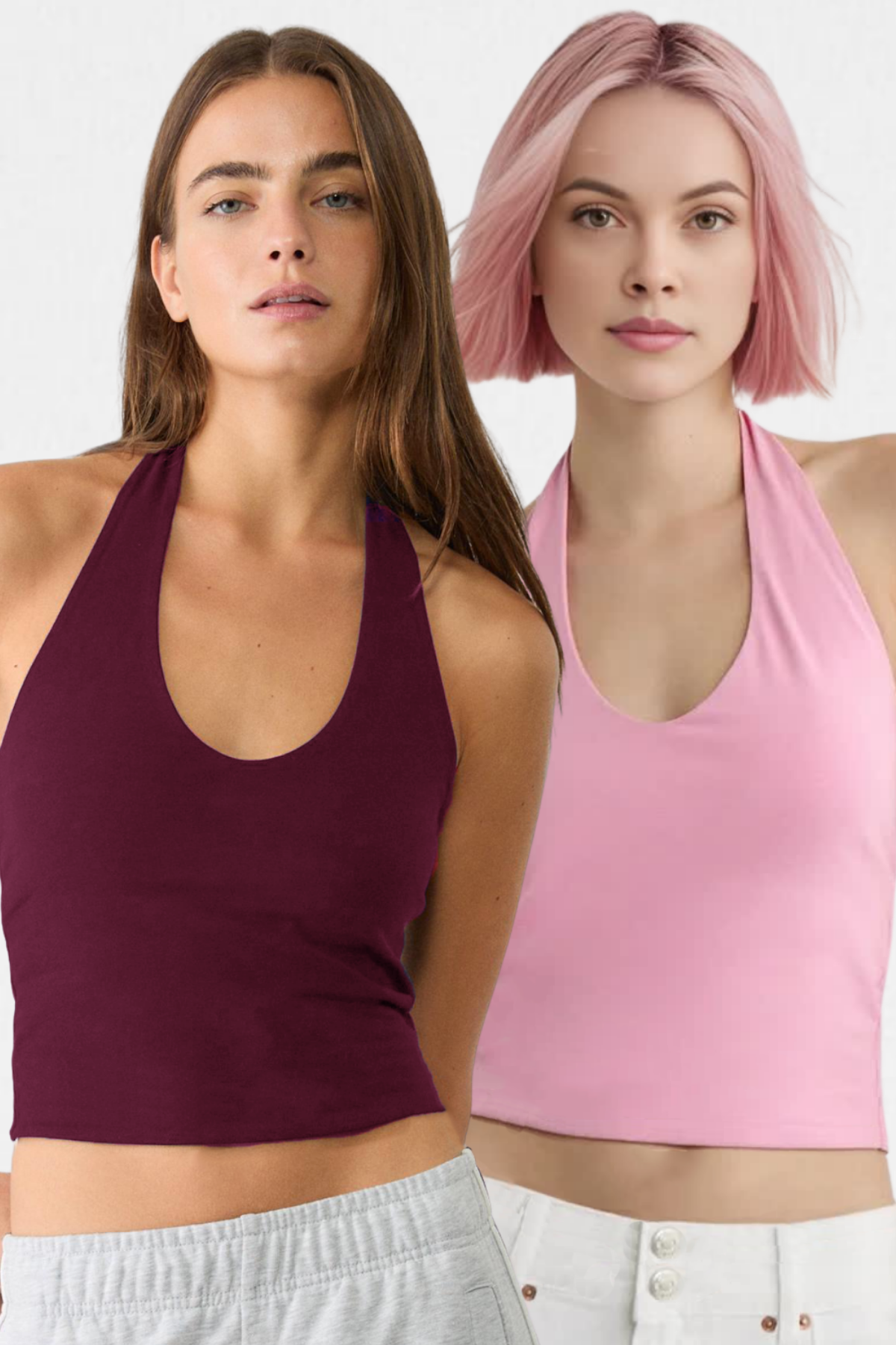 Kadın 2'li Halter Yaka Crop Top Body