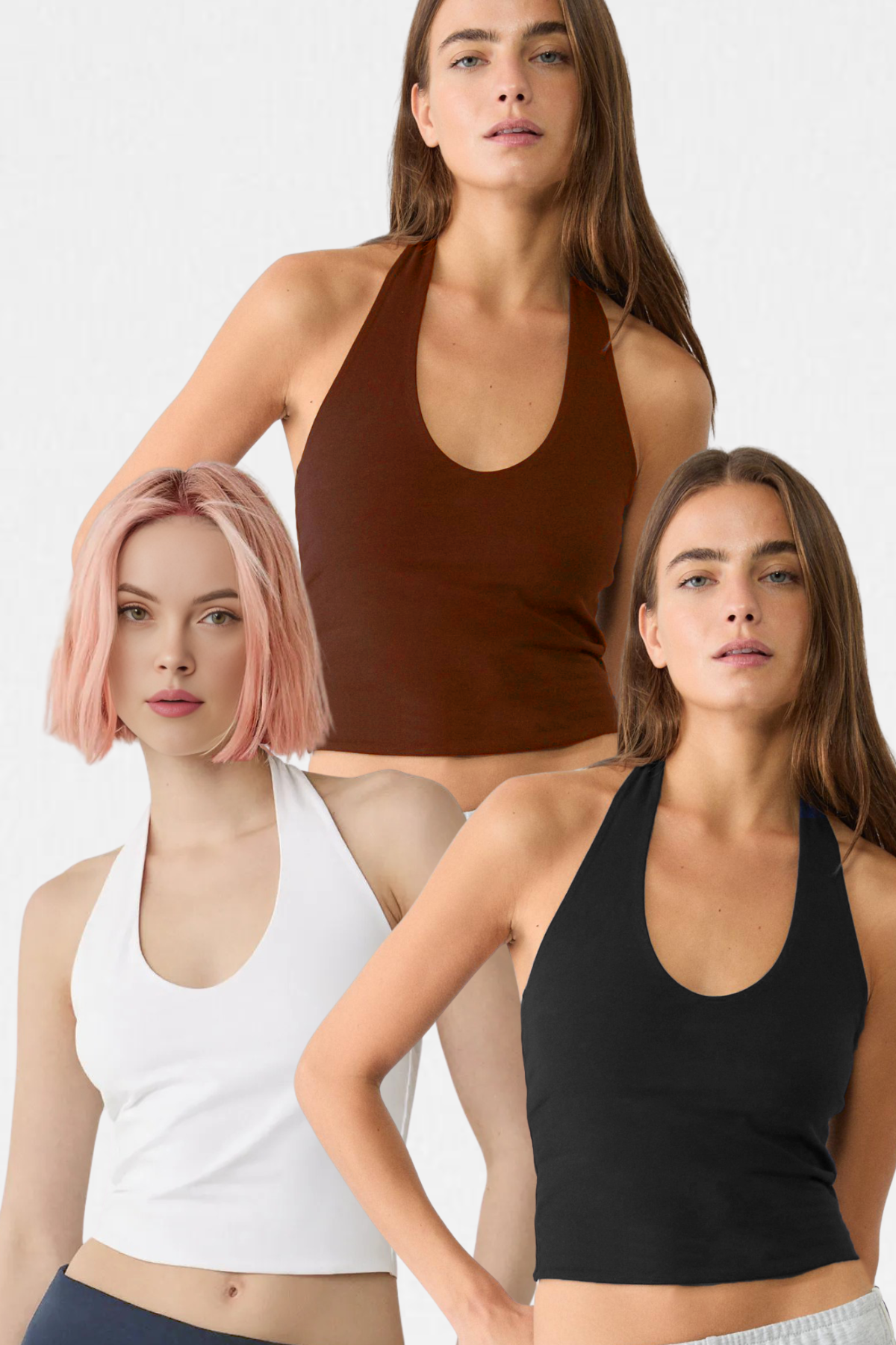 Kadın 3'lü Halter Yaka Crop Top Body