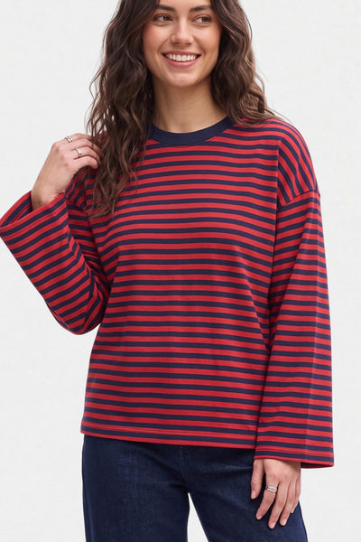 Kadın Çizgili %100 Pamuk Bisiklet Yaka Oversize Sweatshirt