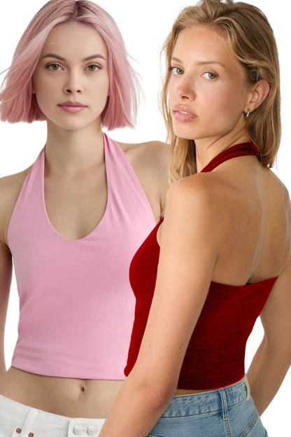 Kadın 2'li Halter Yaka Crop Top Body