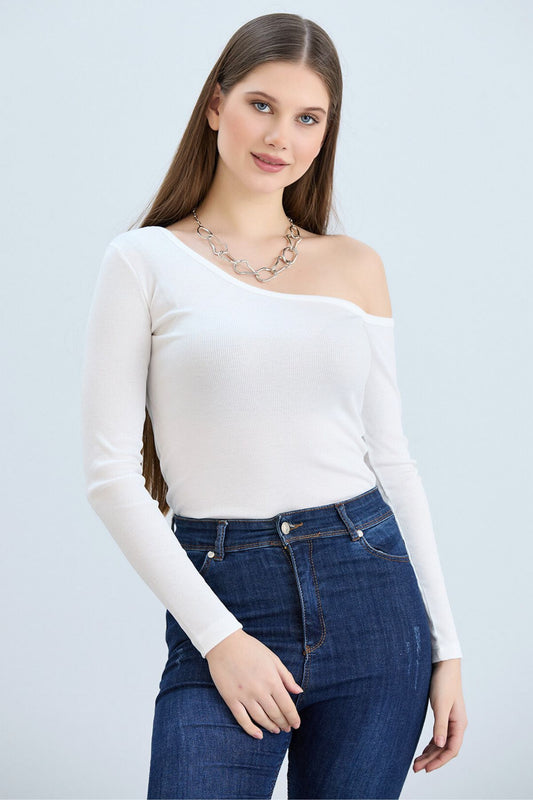 Kadın Omuz Açık Kaşkorse Basic Uzun Kollu Bluz