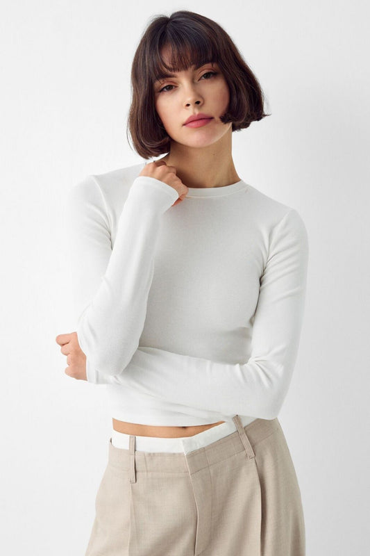 Kadın Bisiklet Yaka Basic Ultra Soft %100 Pamuk Uzun Kol Body