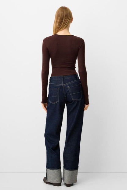 Kadın Bisiklet Yaka Basic Ultra Soft %100 Pamuk Uzun Kol Body