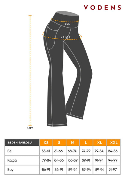 Kadın Yüksek Bel Toparlayıcı Çift Cepli Ispanyol Paça Tayt Bootcut