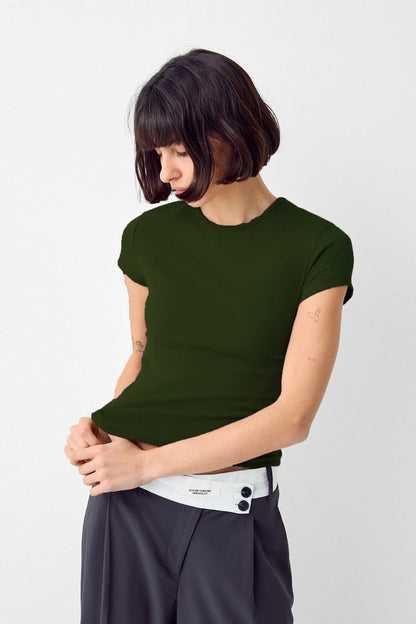 Kadın Bisiklet Yaka Basic Ultra Soft %100 Pamuk Kısa Kol Body