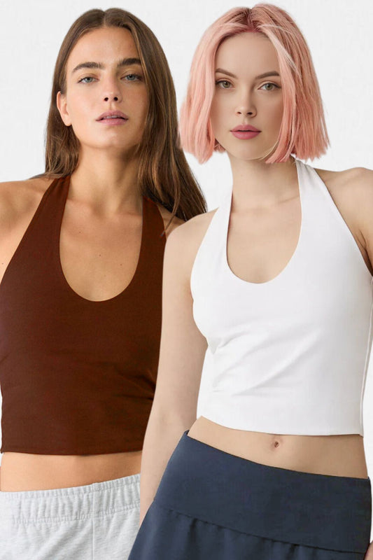 Kadın 2'li Halter Yaka Crop Top Body