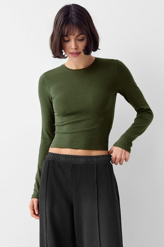 Kadın Bisiklet Yaka Basic Ultra Soft %100 Pamuk Uzun Kol Body