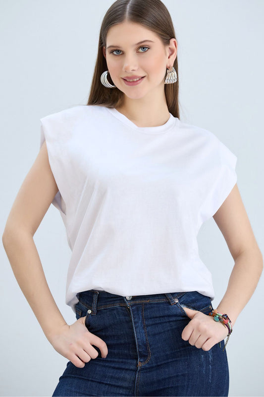 Kadın Vatka Görünümlü Basic Bisiklet Yaka Örme T-Shirt