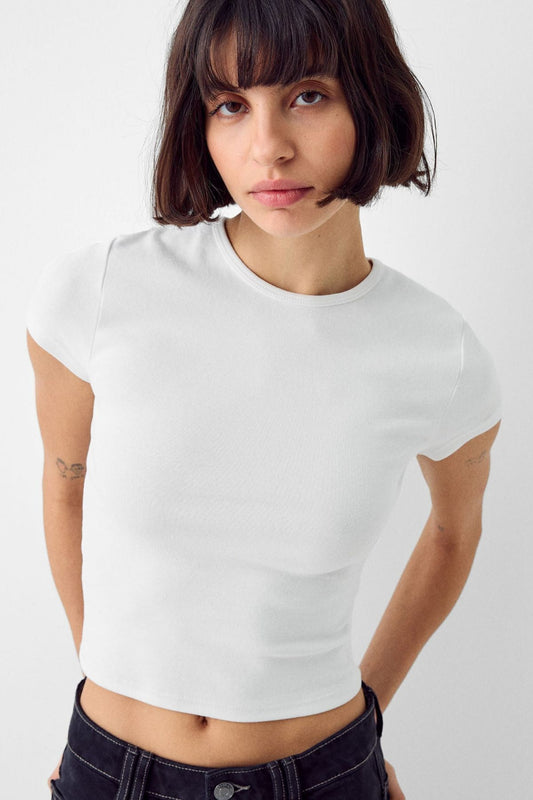 Kadın Bisiklet Yaka Basic Ultra Soft %100 Pamuk Kısa Kol Body