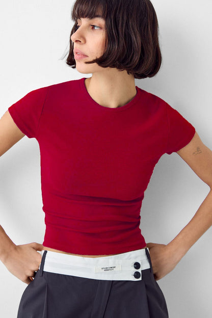 Kadın Bisiklet Yaka Basic Ultra Soft %100 Pamuk Kısa Kol Body