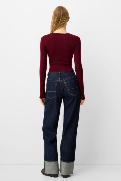 Kadın Bisiklet Yaka Basic Ultra Soft %100 Pamuk Uzun Kol Body