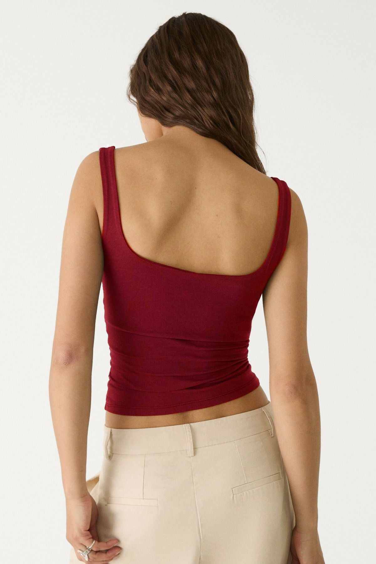 Kadın %95 Pamuk Kare Yaka Askılı Body