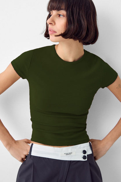 Kadın Bisiklet Yaka Basic Ultra Soft %100 Pamuk Kısa Kol Body