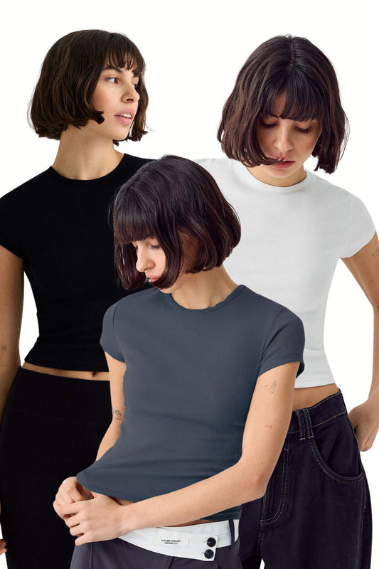 Kadın 3'lü Kısakol %100 Pamuk Body