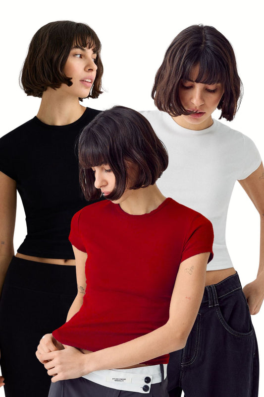 Kadın 3'lü Kısakol %100 Pamuk Body
