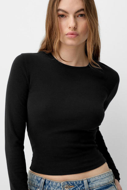 Kadın Bisiklet Yaka Basic Ultra Soft %100 Pamuk Uzun Kol Body
