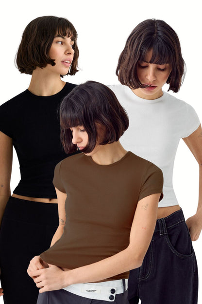 Kadın 3'lü Kısakol %100 Pamuk Body