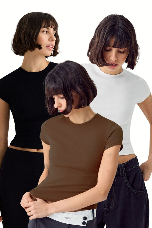 Kadın 3'lü Kısakol %100 Pamuk Body