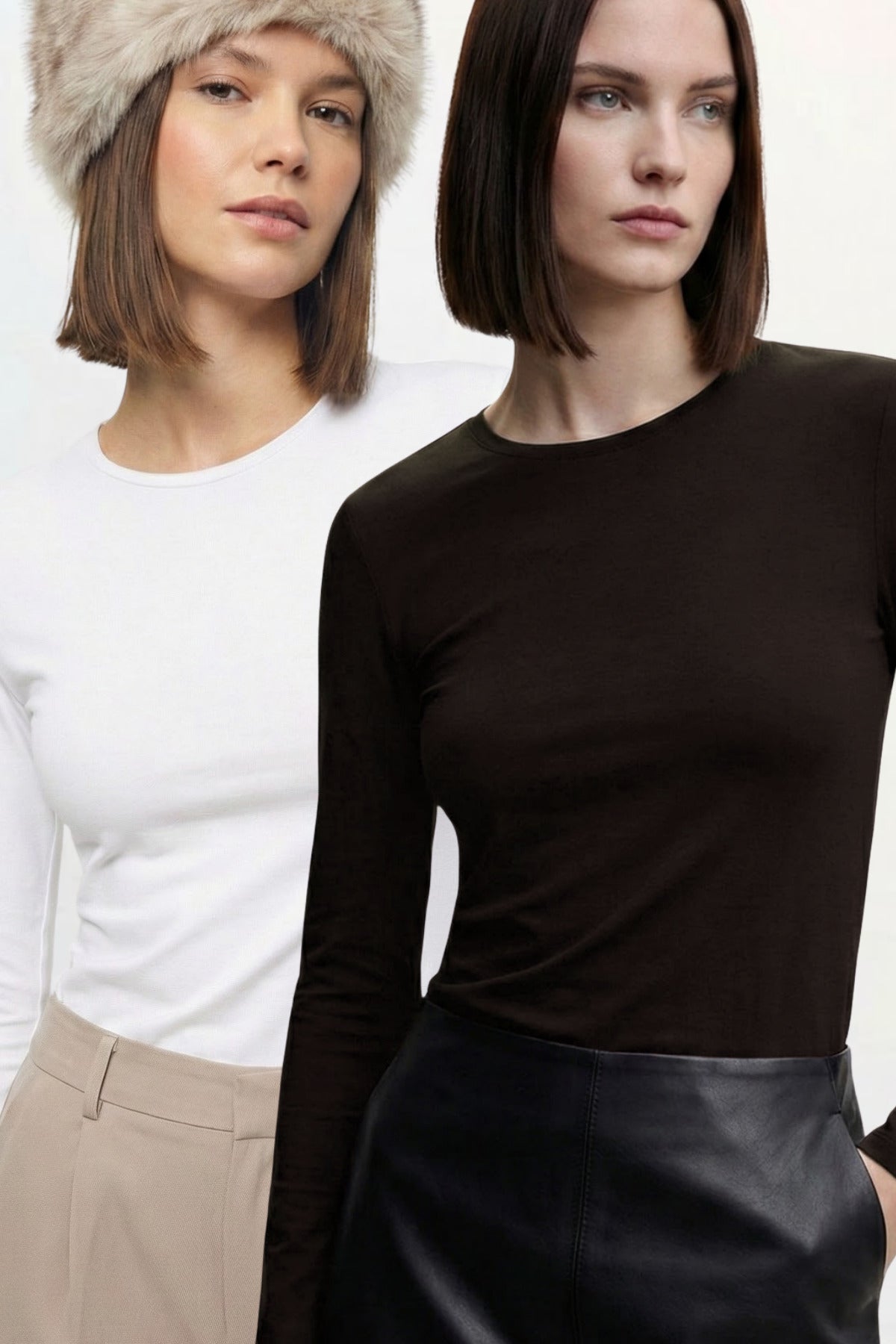 Kadın 2'li Bisiklet Yaka Basic Ultra Soft %100 Pamuk Uzun Kol Bluz