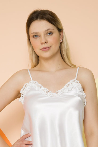 Kadın Çizgili Saten Babydoll Şort Takımı