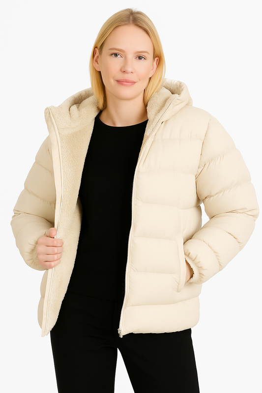 معطف نسائي سميك مقاوم للماء مع غطاء للرأس وبطانة من الفرو