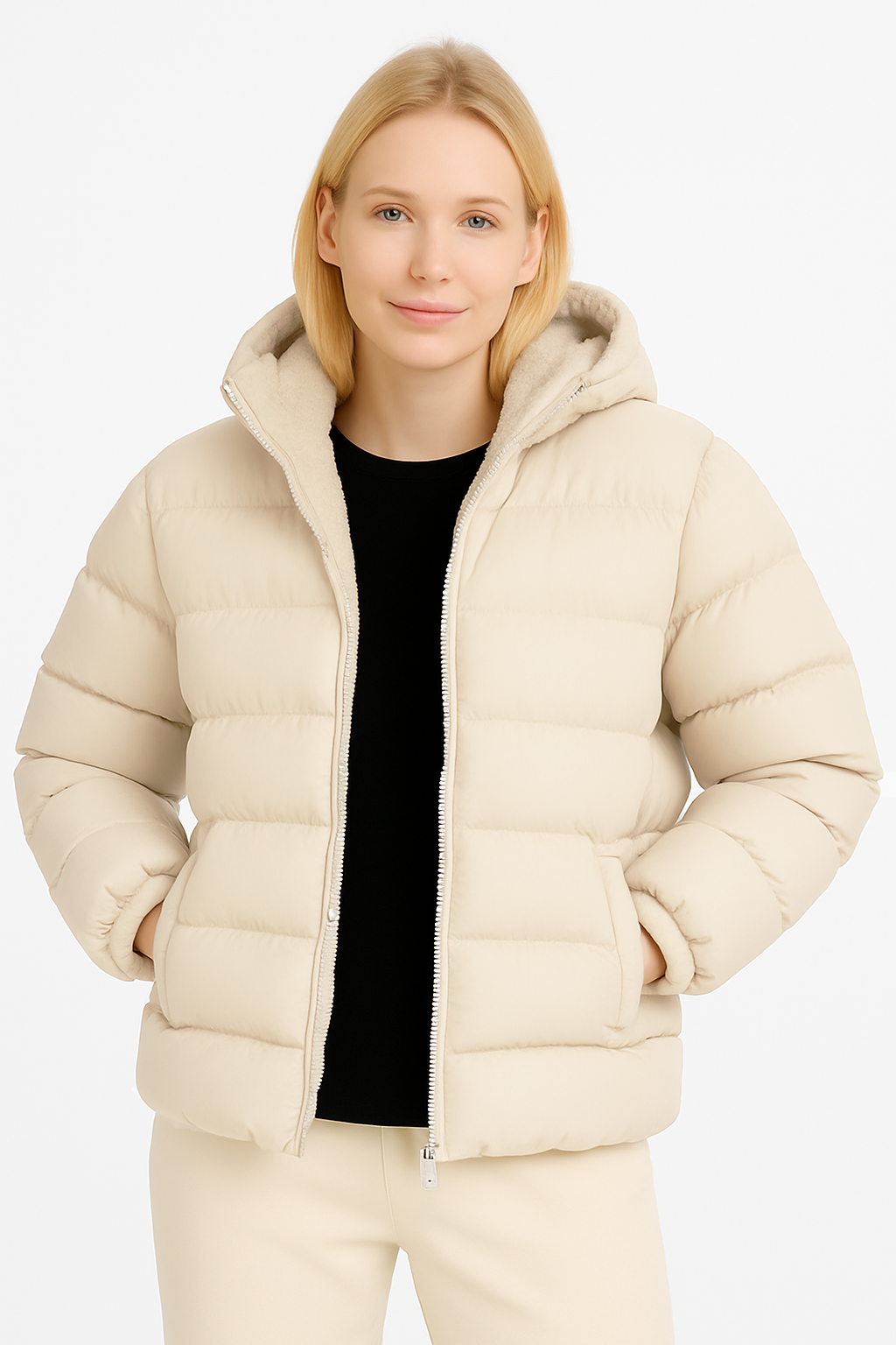 Kadın İçi Kürklü Kalın Su Geçirmez Kapişonlu Şişme Mont